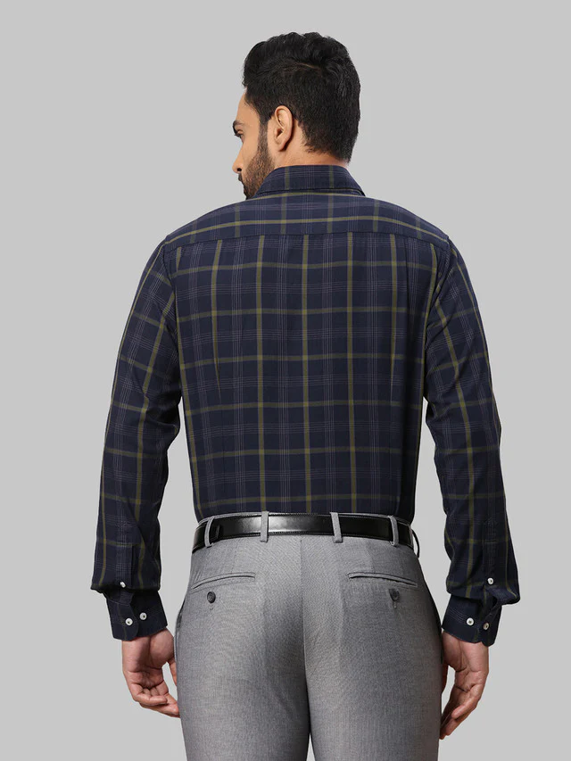 Raymond Blue Checks Slim Fit Cotton Casual Shirt - Image 4