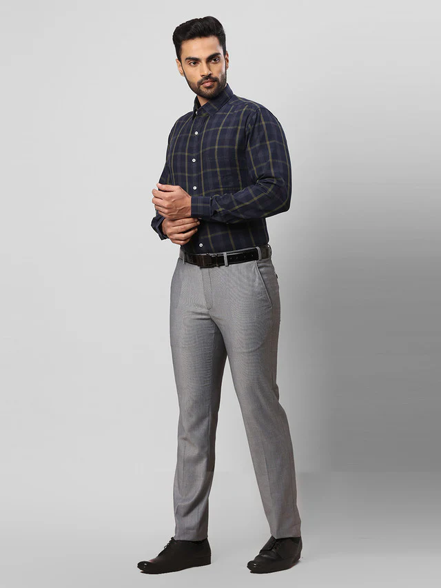 Raymond Blue Checks Slim Fit Cotton Casual Shirt - Image 5