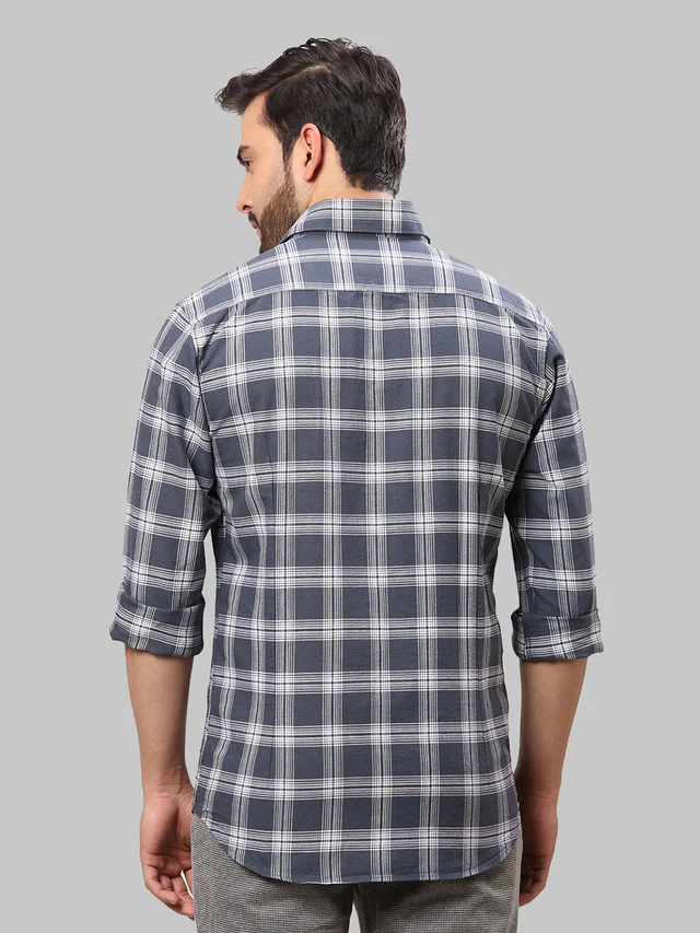 Raymond Blue Checks Slim Fit Cotton Casual Shirt - Image 4