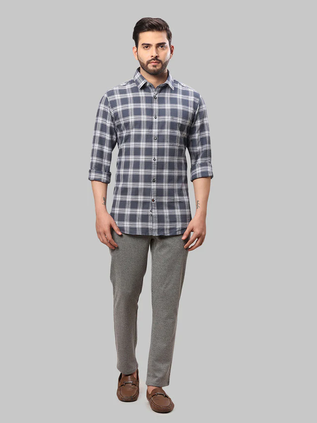 Raymond Blue Checks Slim Fit Cotton Casual Shirt - Image 5