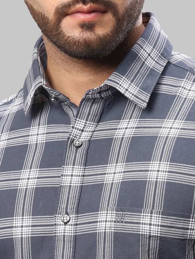 Raymond Blue Checks Slim Fit Cotton Casual Shirt - Image 6