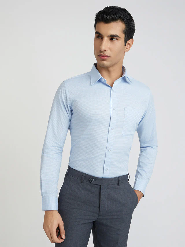 Raymond Blue Checks Slim Fit Cotton Formal Shirt
