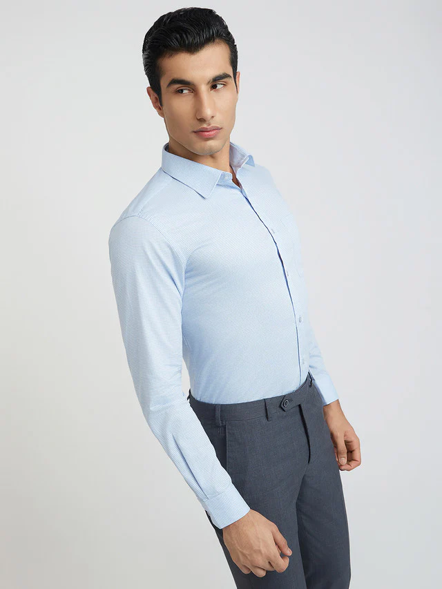 Raymond Blue Checks Slim Fit Cotton Formal Shirt - Image 2