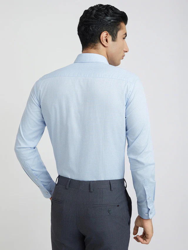 Raymond Blue Checks Slim Fit Cotton Formal Shirt - Image 4