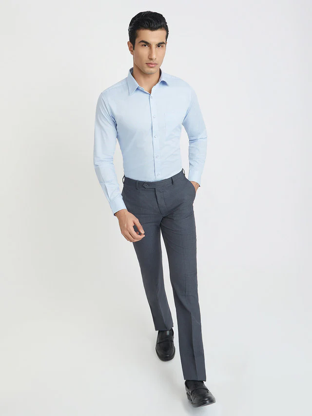 Raymond Blue Checks Slim Fit Cotton Formal Shirt - Image 5
