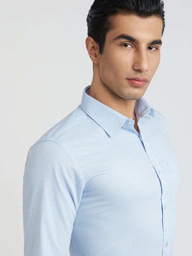 Raymond Blue Checks Slim Fit Cotton Formal Shirt - Image 6