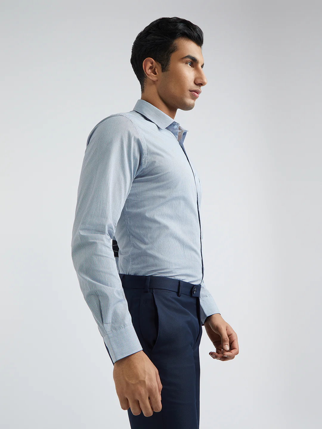 Raymond Blue Checks Slim Fit Full Sleeve Cotton Shirt - Image 2