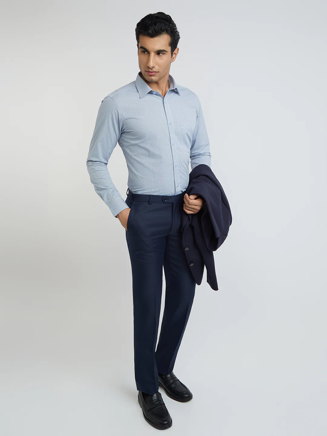 Raymond Blue Checks Slim Fit Full Sleeve Cotton Shirt - Image 6