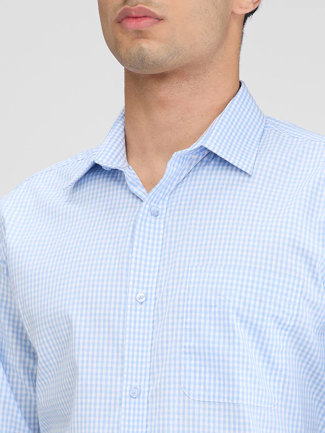 Raymond Blue Checks Slim Fit Full Sleeve Cotton Shirt - Image 6