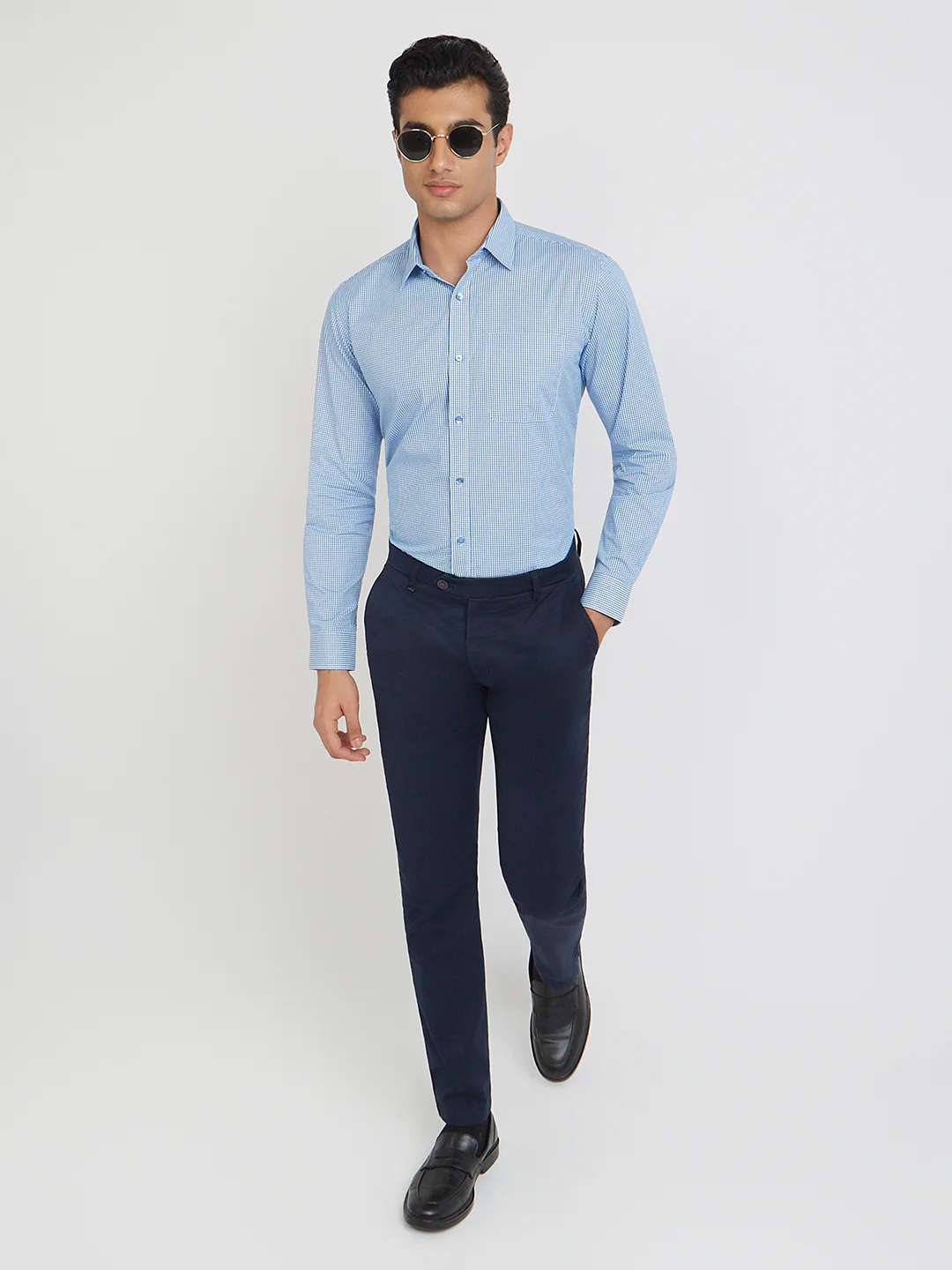 Raymond Blue Checks Slim Fit Full Sleeve Cotton Shirt - Image 5