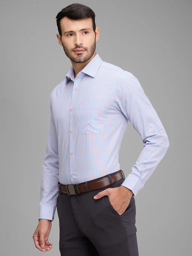 Raymond Men Blue Checks Cotton Formal Shirt - Image 3