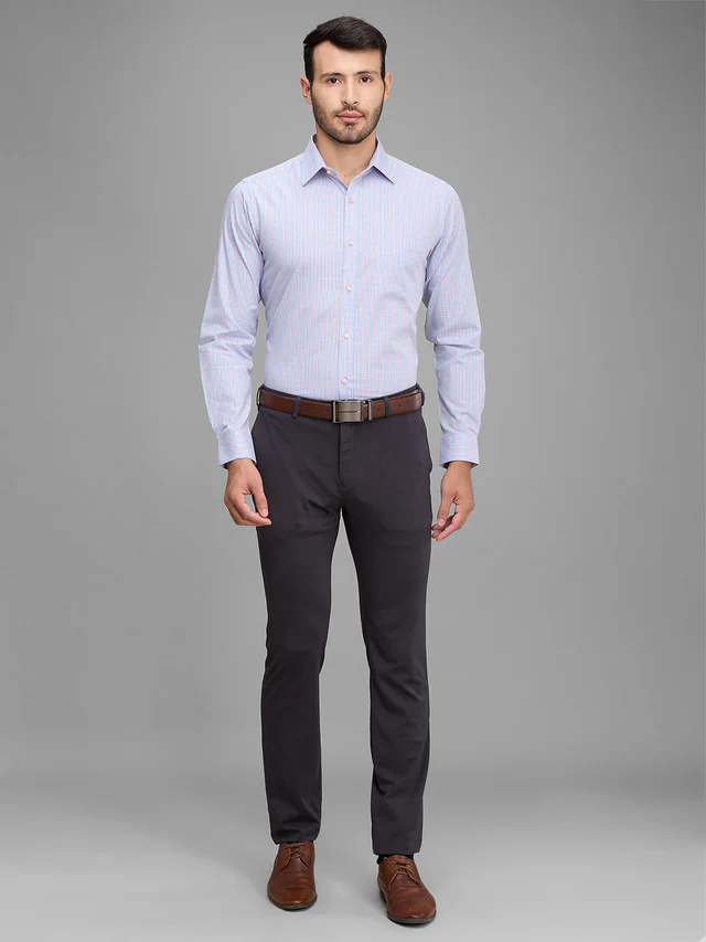 Raymond Men Blue Checks Cotton Formal Shirt - Image 5