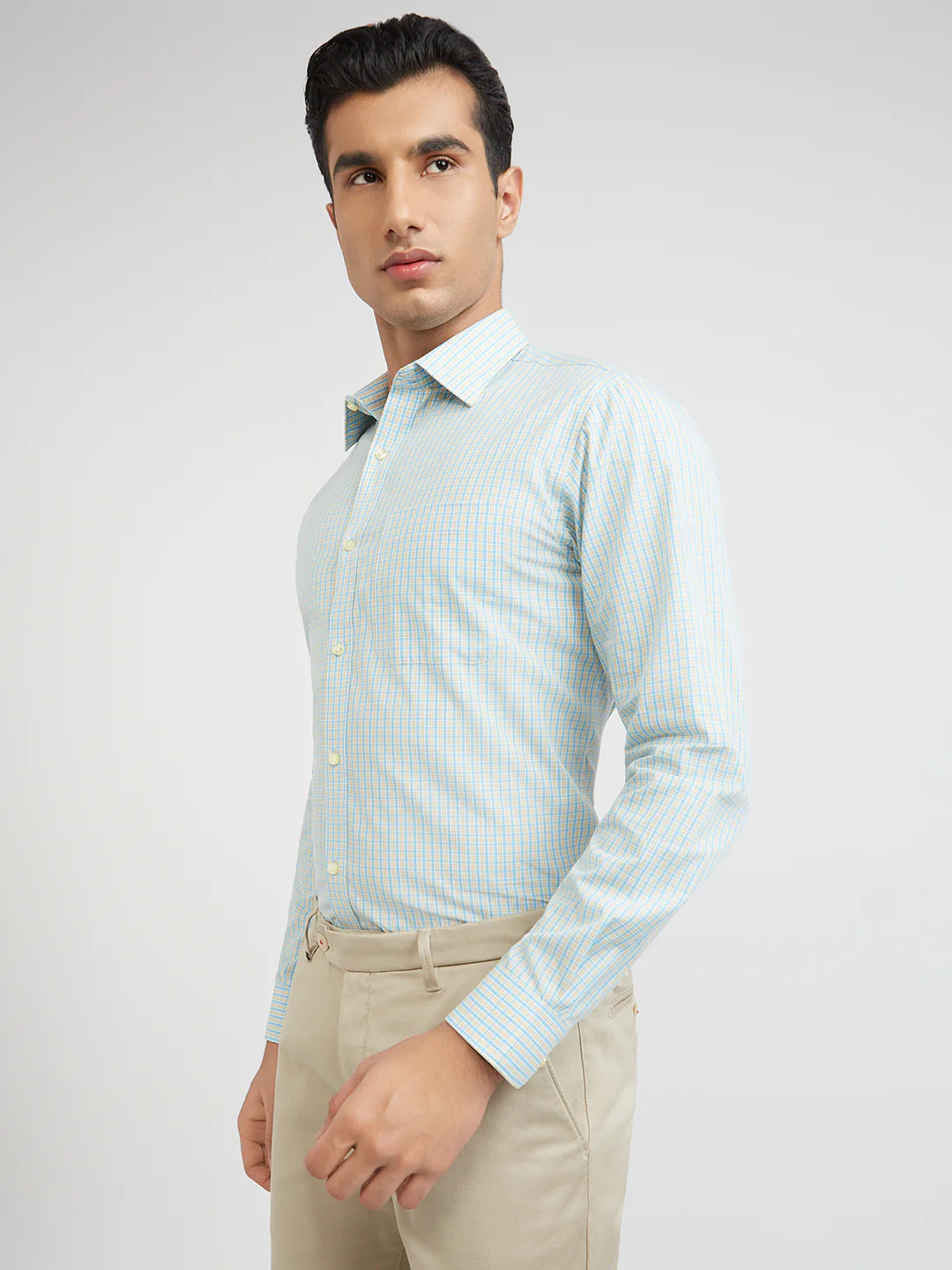 Raymond Men Blue Checks Cotton Formal Shirt - Image 3