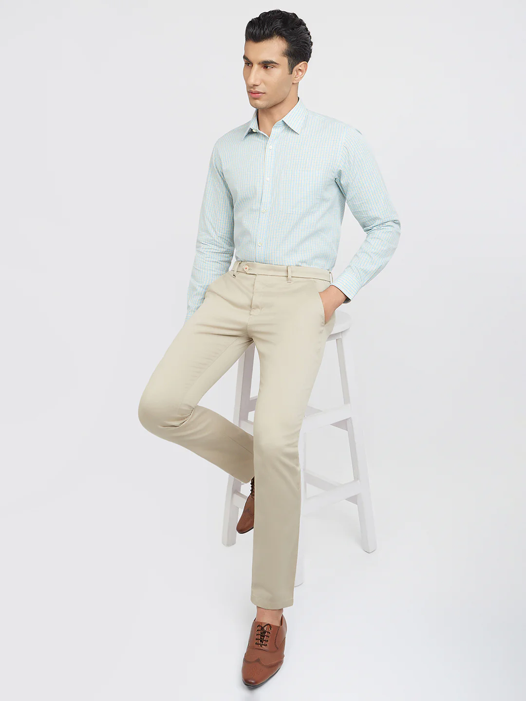 Raymond Men Blue Checks Cotton Formal Shirt - Image 6