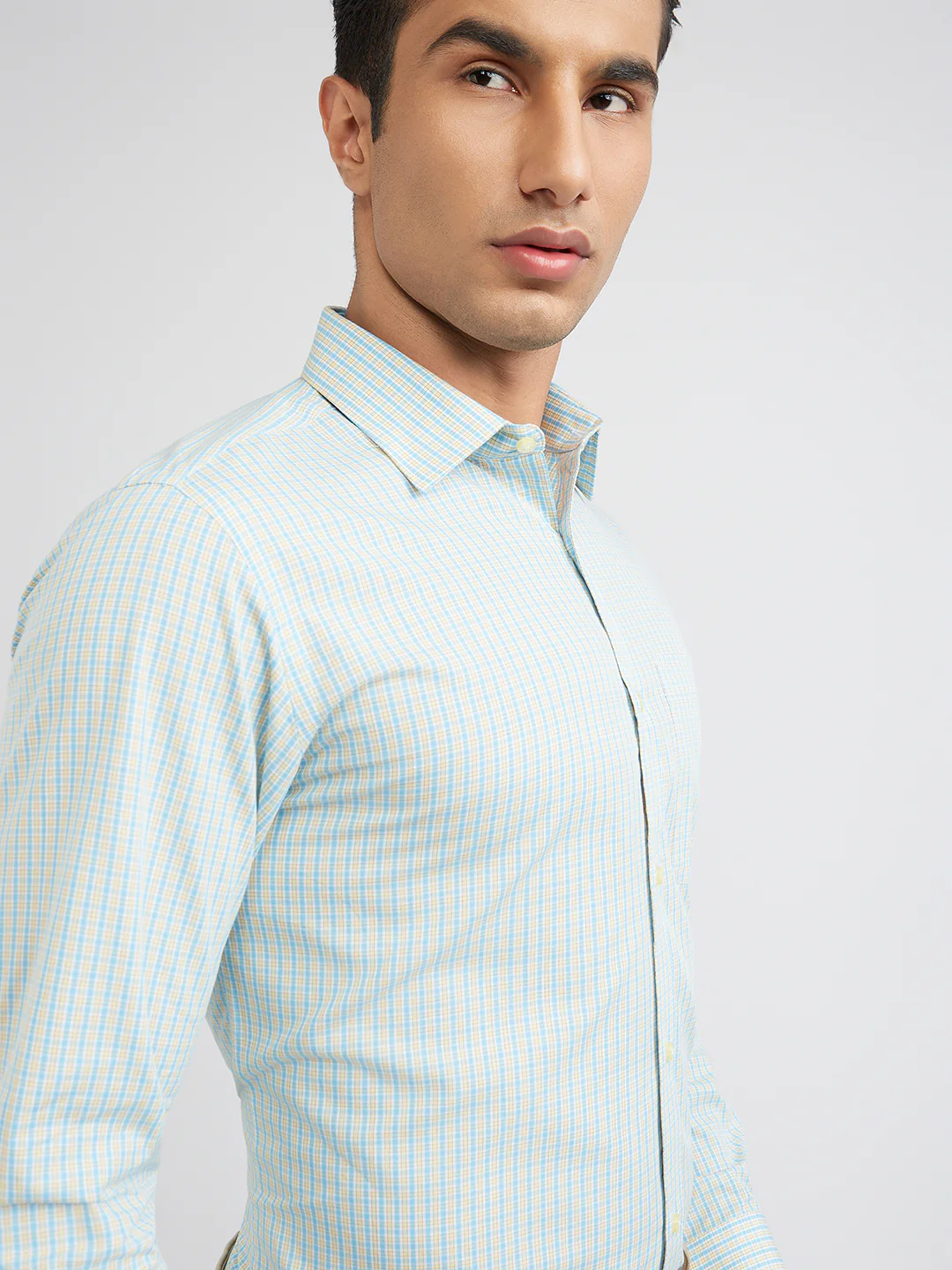 Raymond Men Blue Checks Cotton Formal Shirt - Image 7