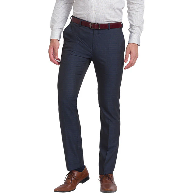 Raymond Blue Checks Slim Fit Polyester Blend Trouser