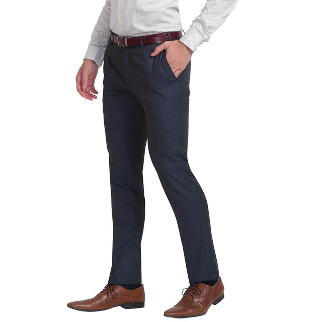 Raymond Blue Checks Slim Fit Polyester Blend Trouser - Image 3