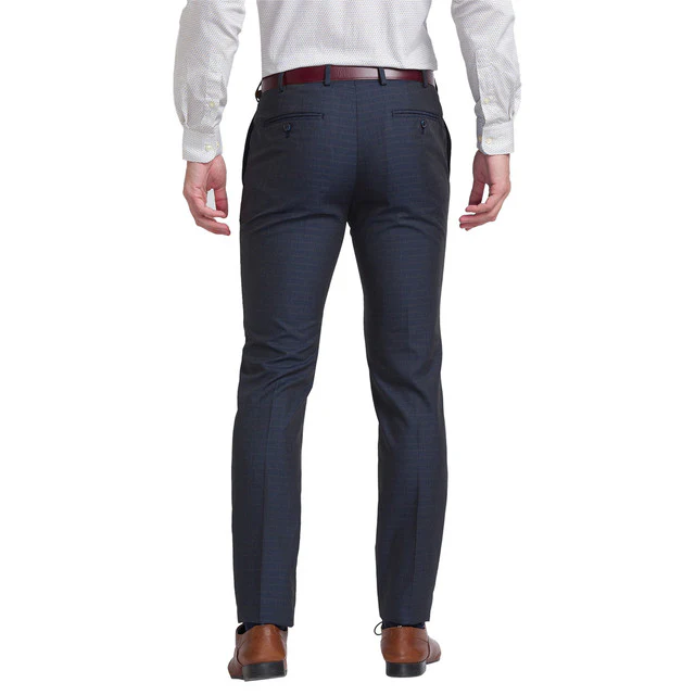 Raymond Blue Checks Slim Fit Polyester Blend Trouser - Image 4