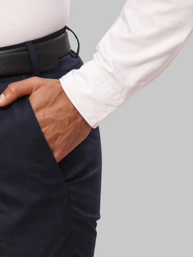 Raymond Blue Checks Slim Fit Polyester Blend Trouser - Image 6