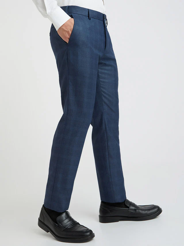 Raymond Blue Checks Slim Fit Polyester Blend Trouser - Image 2