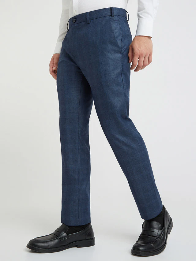 Raymond Blue Checks Slim Fit Polyester Blend Trouser - Image 3