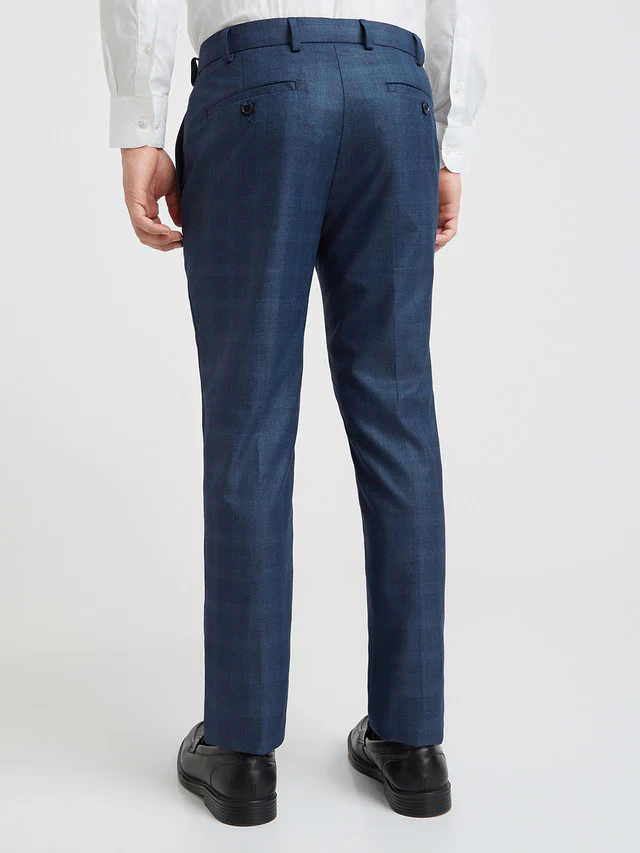 Raymond Blue Checks Slim Fit Polyester Blend Trouser - Image 4