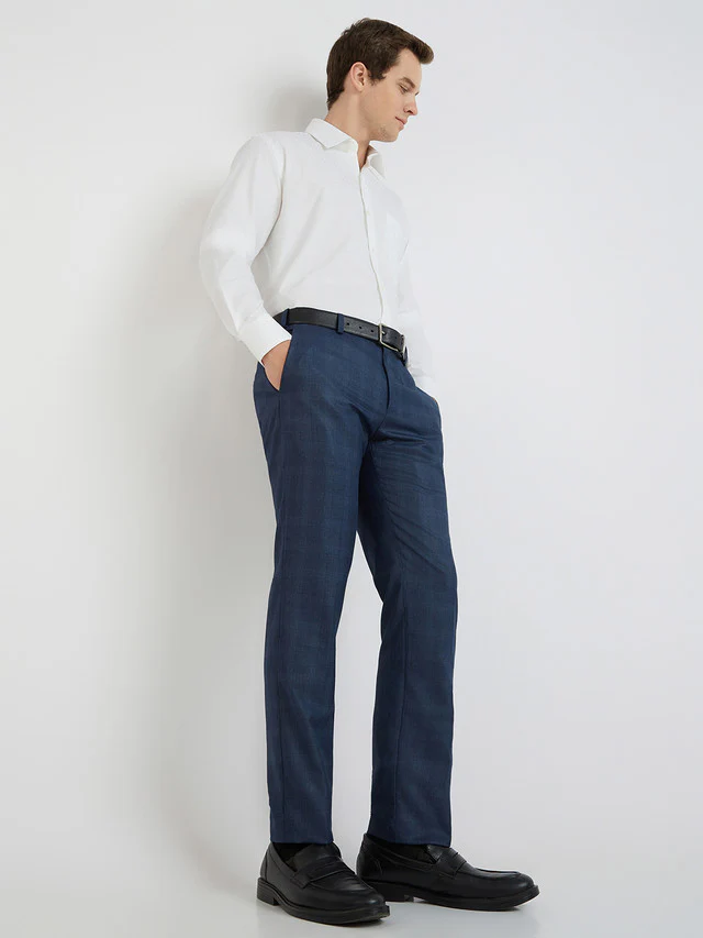Raymond Blue Checks Slim Fit Polyester Blend Trouser - Image 5