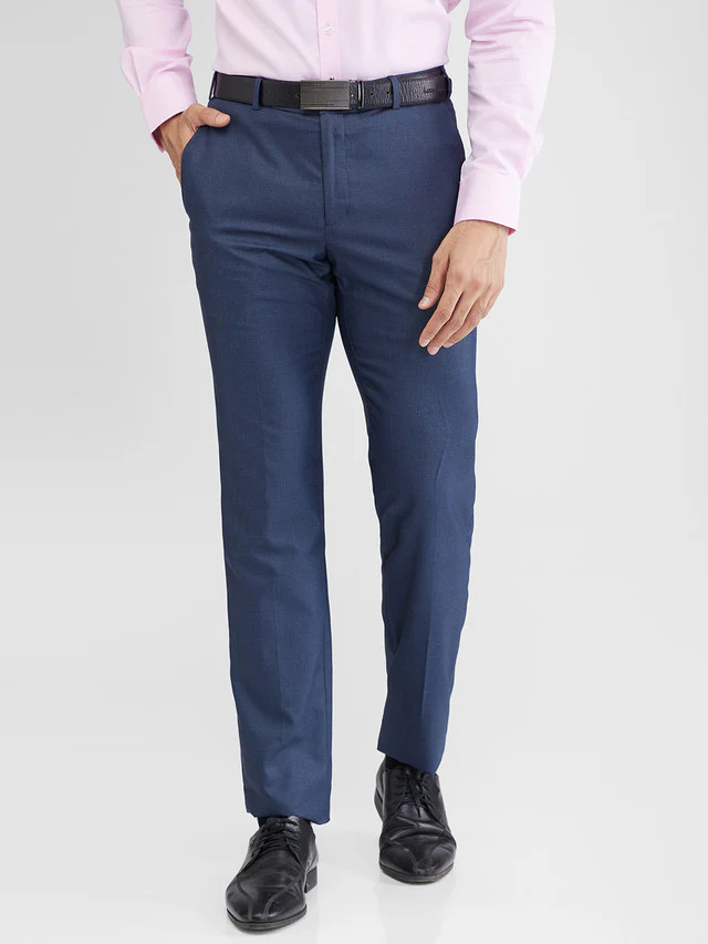 Raymond Blue Checks Slim Fit Polyester Blend Trouser