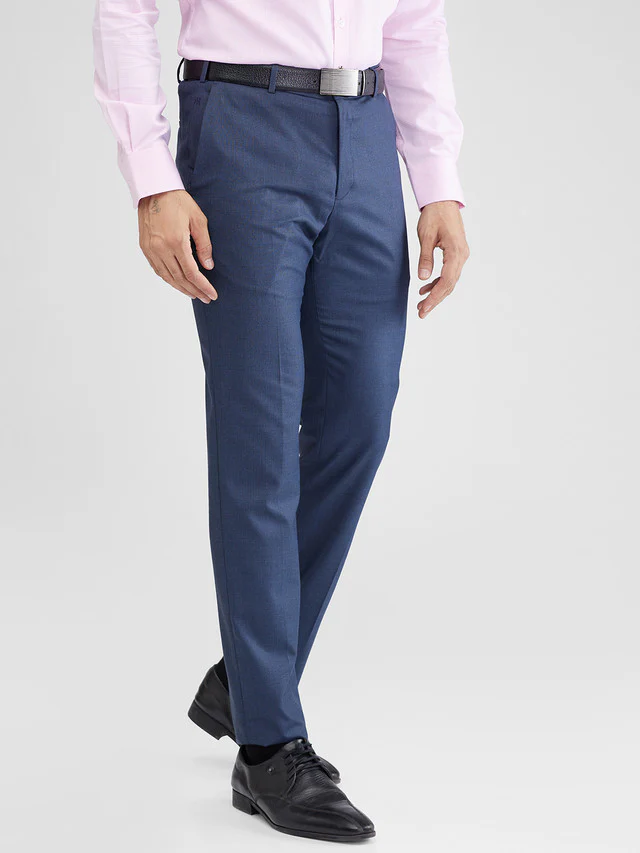 Raymond Blue Checks Slim Fit Polyester Blend Trouser - Image 2