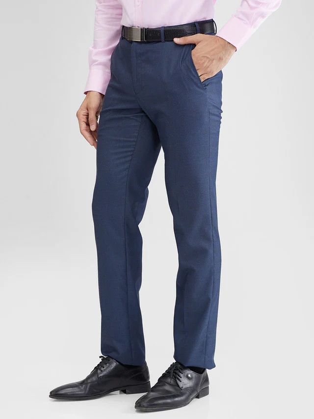 Raymond Blue Checks Slim Fit Polyester Blend Trouser - Image 3
