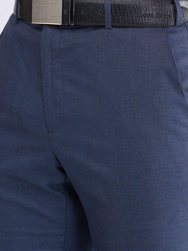 Raymond Blue Checks Slim Fit Polyester Blend Trouser - Image 6