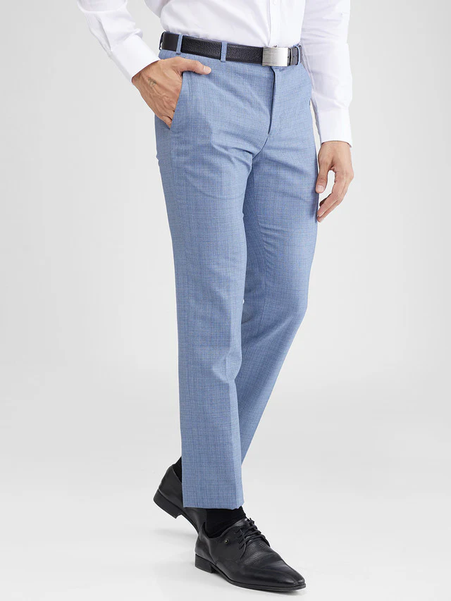 Raymond Blue Checks Slim Fit Polyester Blend Trouser - Image 2