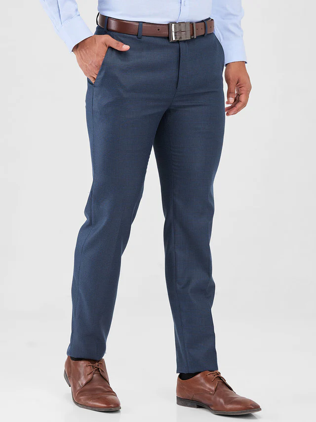 Raymond Blue Checks Slim Fit Polyester Blend Trouser - Image 2