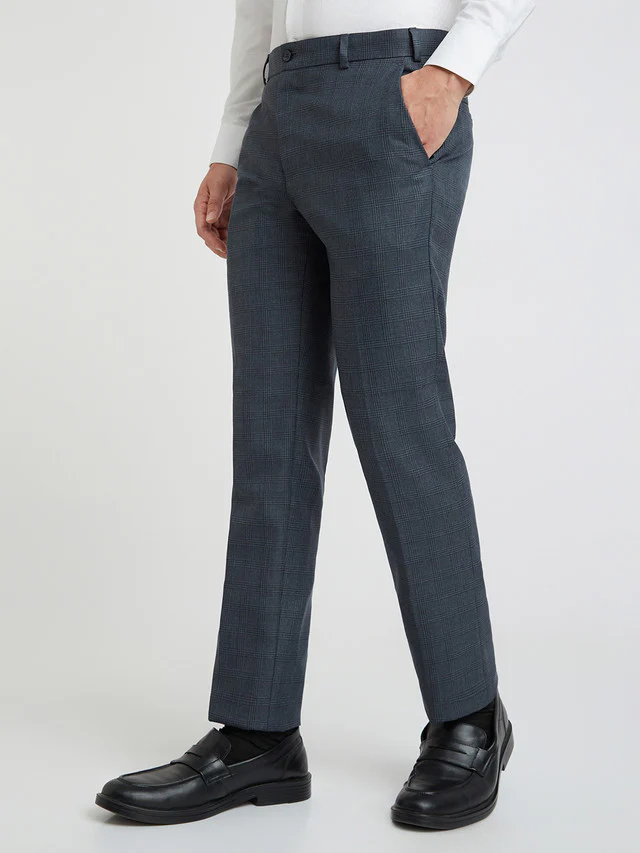 Raymond Blue Checks Slim Fit Polyester Blend Trouser - Image 3