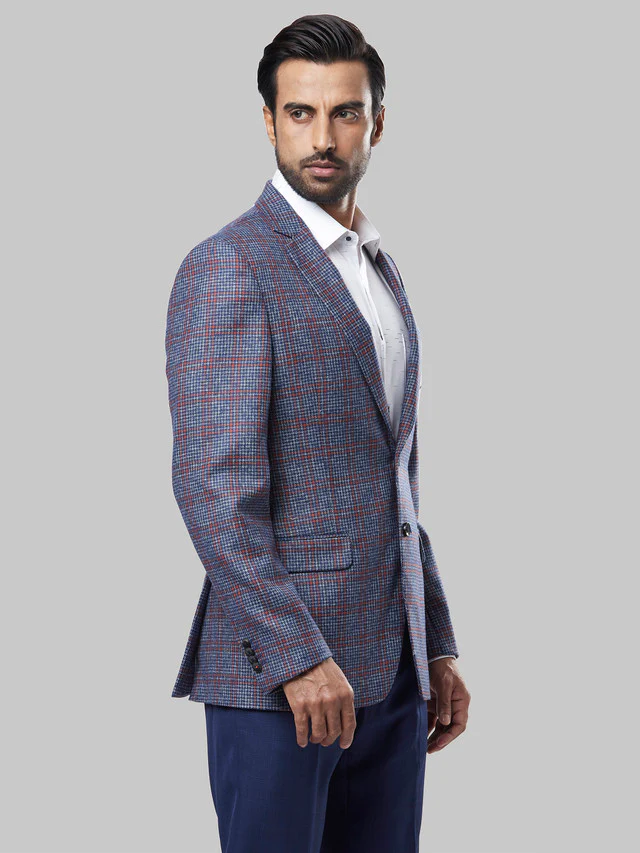 Raymond Blue Contemporary Fit Wool Polyester Blend Blazer - Image 2