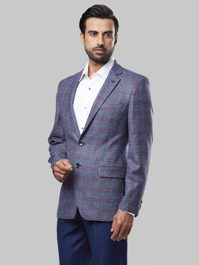 Raymond Blue Contemporary Fit Wool Polyester Blend Blazer - Image 3