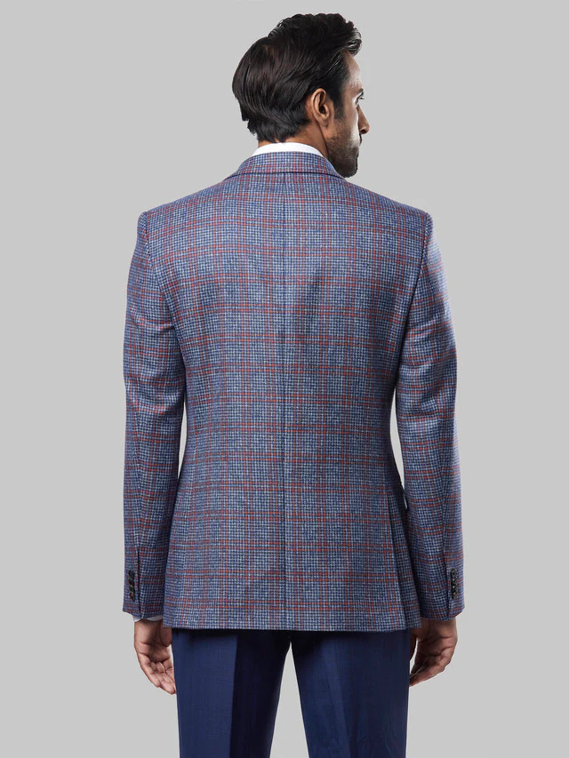 Raymond Blue Contemporary Fit Wool Polyester Blend Blazer - Image 4