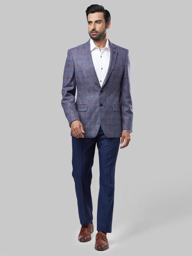 Raymond Blue Contemporary Fit Wool Polyester Blend Blazer - Image 5