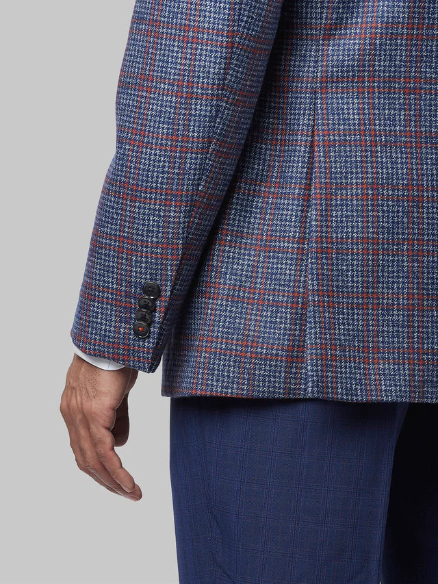 Raymond Blue Contemporary Fit Wool Polyester Blend Blazer - Image 7