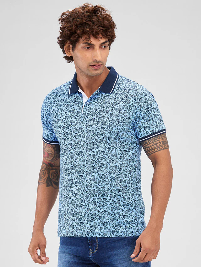 Raymond Blue Printed Modern Fit Cotton T-Shirt - Image 3