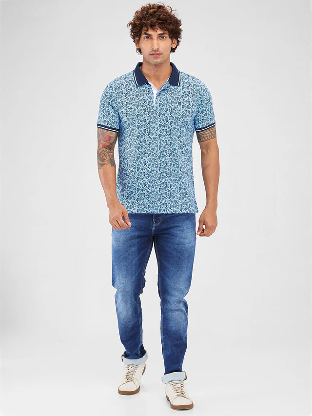 Raymond Blue Printed Modern Fit Cotton T-Shirt - Image 6