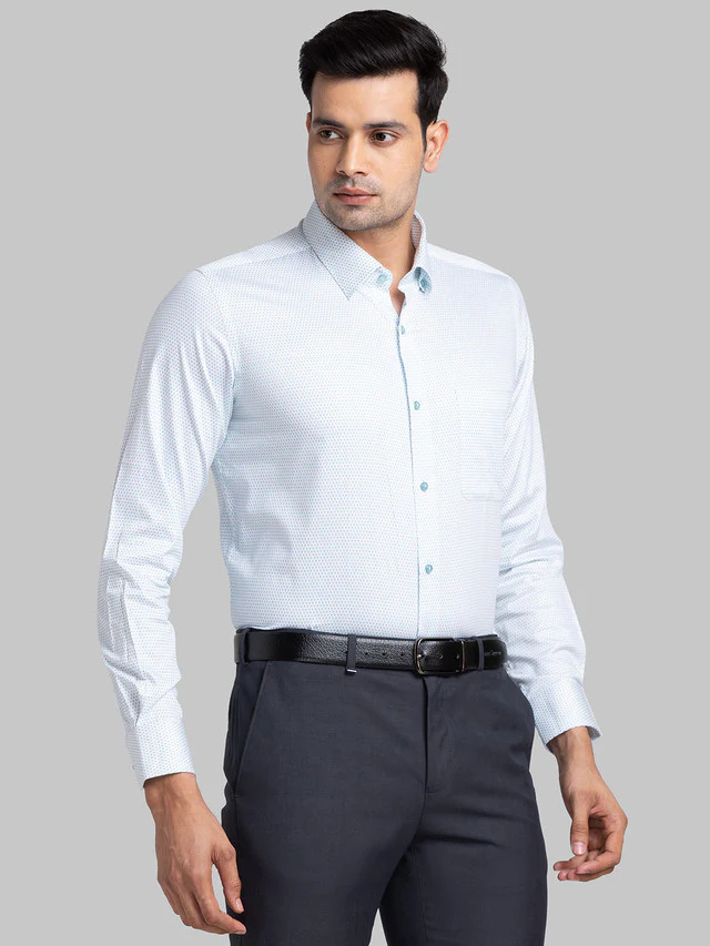 Raymond Blue Printed Contemporary Fit Cotton Formal Shirt - Image 2