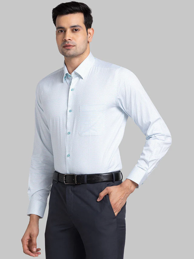 Raymond Blue Printed Contemporary Fit Cotton Formal Shirt - Image 3