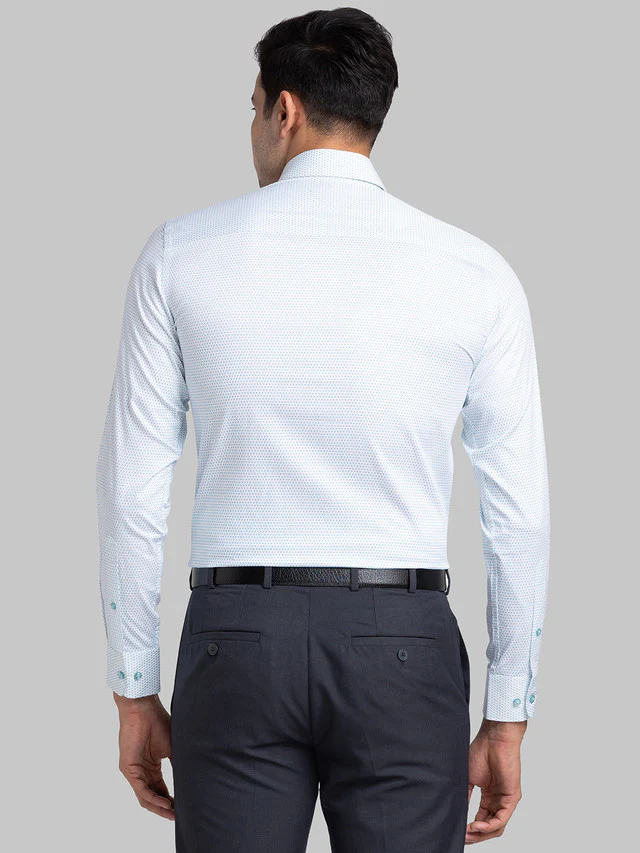 Raymond Blue Printed Contemporary Fit Cotton Formal Shirt - Image 4