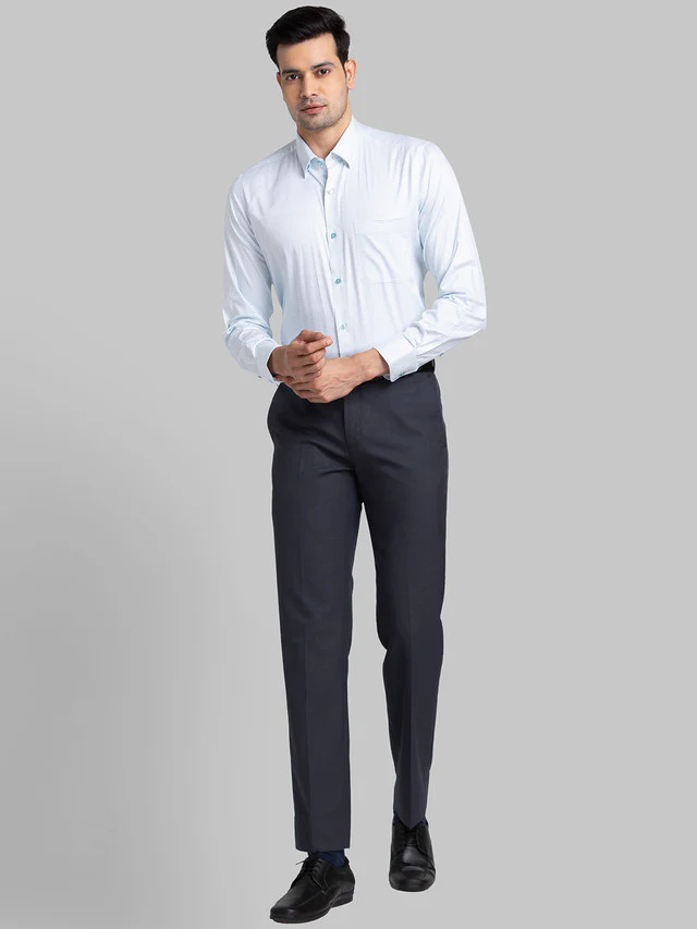 Raymond Blue Printed Contemporary Fit Cotton Formal Shirt - Image 5