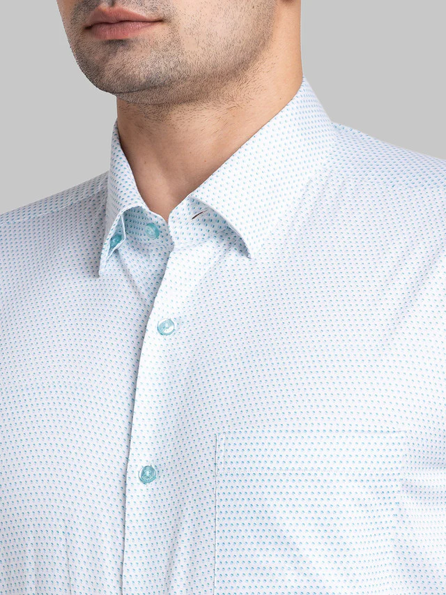 Raymond Blue Printed Contemporary Fit Cotton Formal Shirt - Image 6