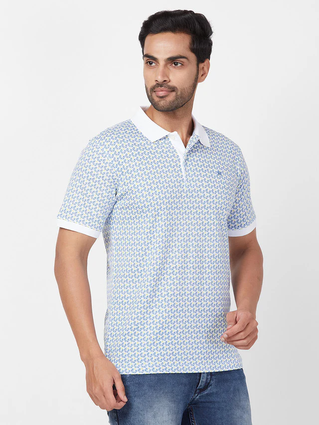Raymond Blue Printed Modern Fit Cotton T-Shirt - Image 2