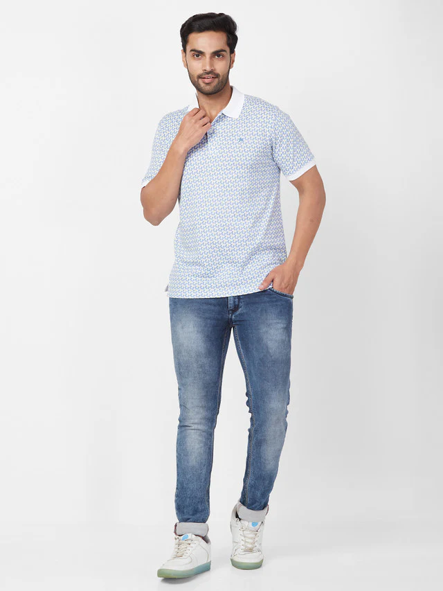 Raymond Blue Printed Modern Fit Cotton T-Shirt - Image 6