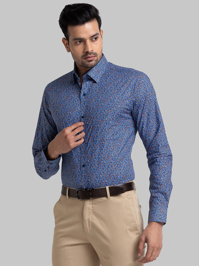Raymond Blue Printed Slim Fit Cotton Formal Shirt - Image 3