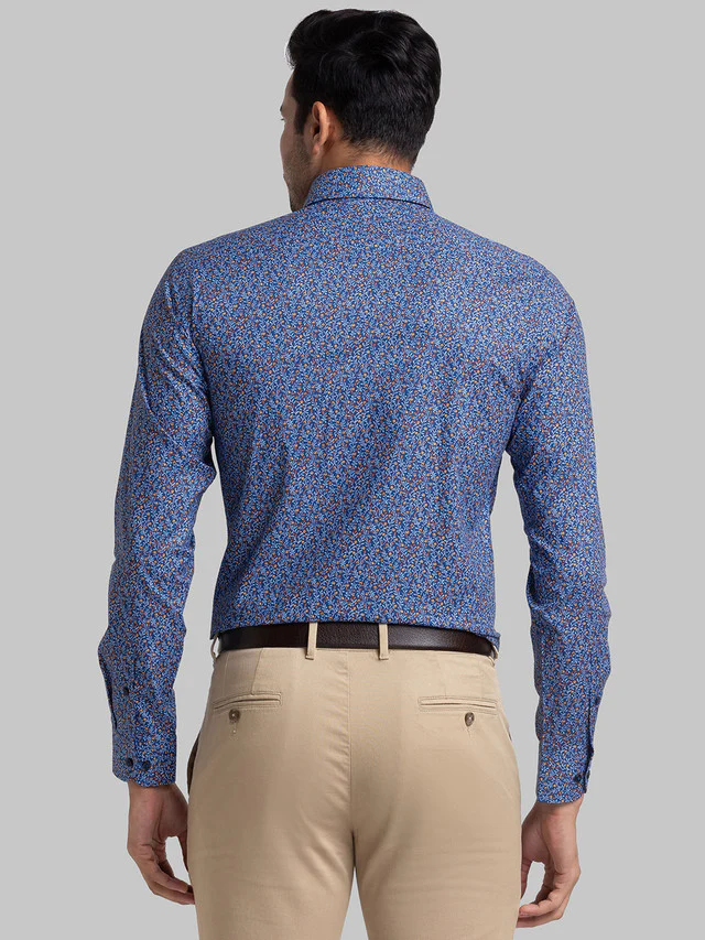 Raymond Blue Printed Slim Fit Cotton Formal Shirt - Image 4